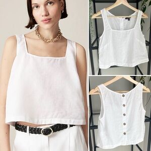 J. Crew Squareneck Button Back Tank in Linen